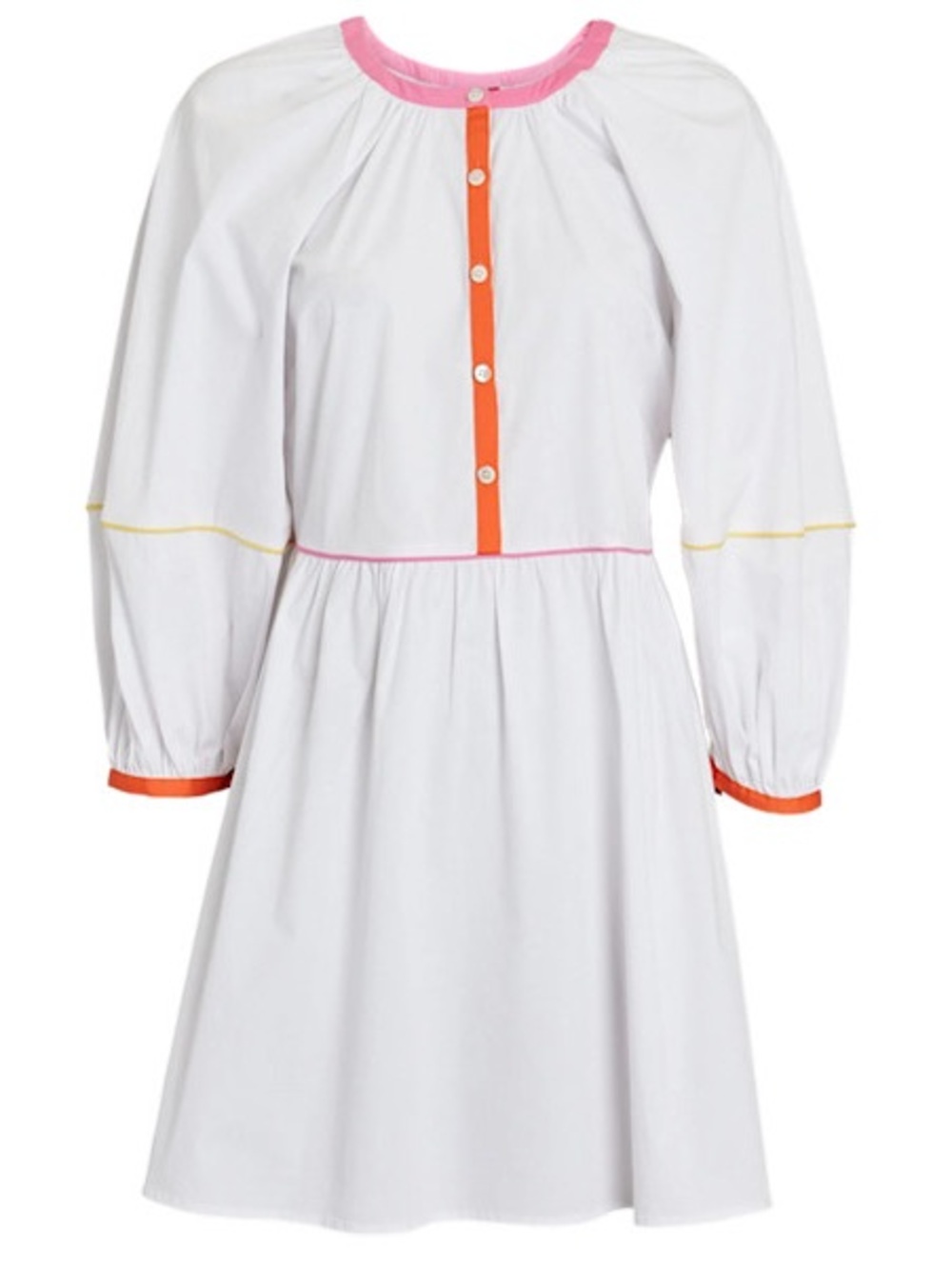STAUD White Mini Dress with Pink & Orange Trim
